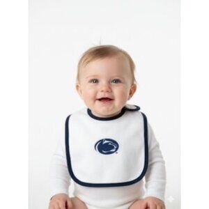 Penn State Nittany Lions Baby Bib Embroidered One Size NWT Velcro White